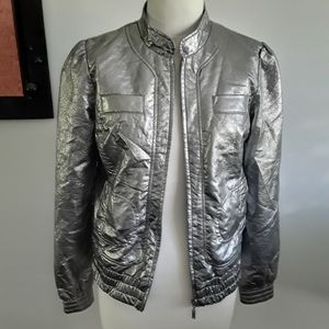 Super Cute Silver 80'Style Bomber Jacket/Coat
